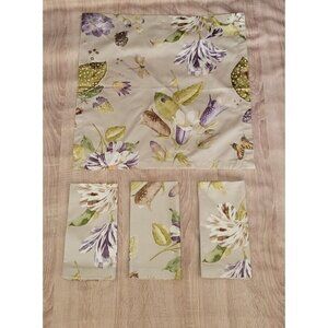 Set Of 4 Tan Spring Floral Fabric Dinner Napkins 23" Square